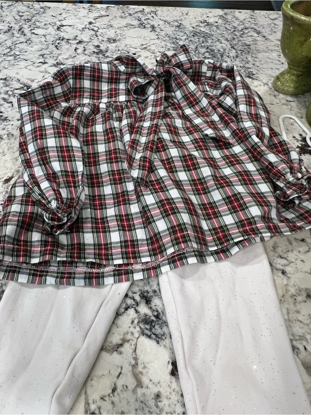 Girls Plaid Bow-Front Blouse in Red, Green & White